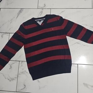 Tommy Hilfiger V-Neck Sweater - Red and Black Stripes
